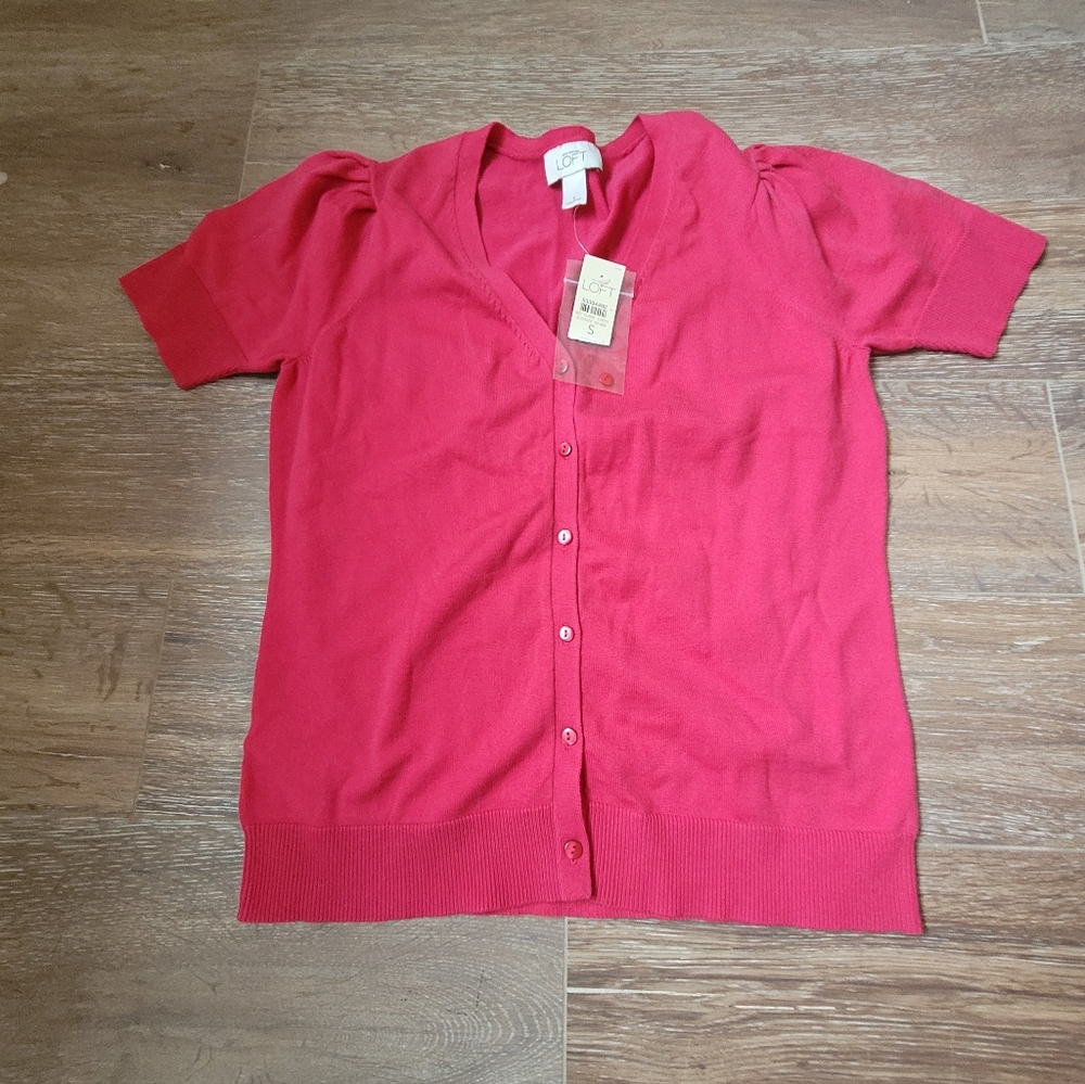 Ann Taylor LOFT Dark Pink Shortsleeve Cardigan, Size S